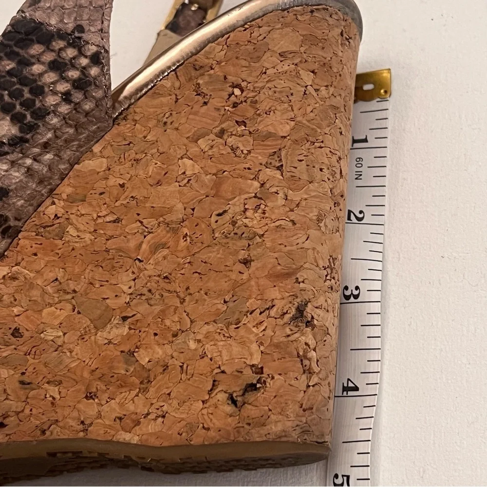 Jimmy Choo Snakeskin Leather Cork Slingback Wedge 38
